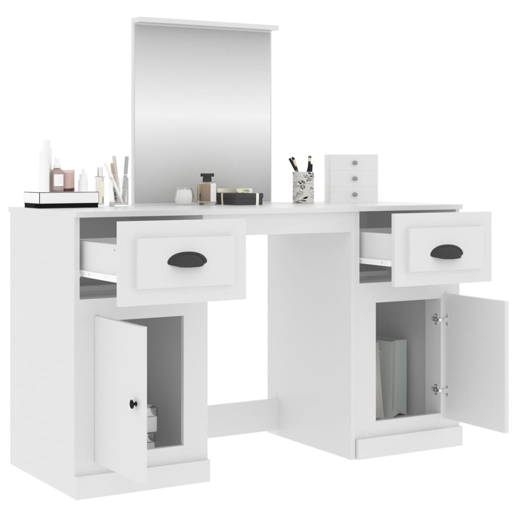 Modern Wooden Large Dressing Table Makeup Vanity Desk With Storage & Mirror