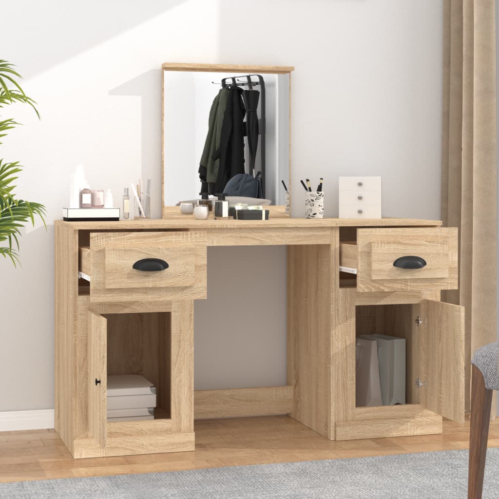 Modern Wooden Large Dressing Table Makeup Vanity Desk With Storage & Mirror