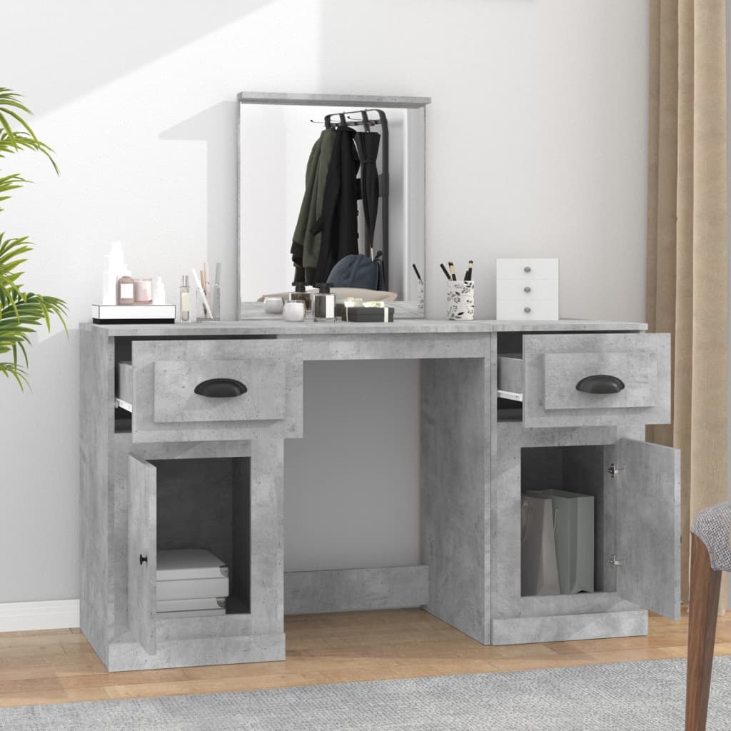 Modern Wooden Large Dressing Table Makeup Vanity Desk With Storage & Mirror