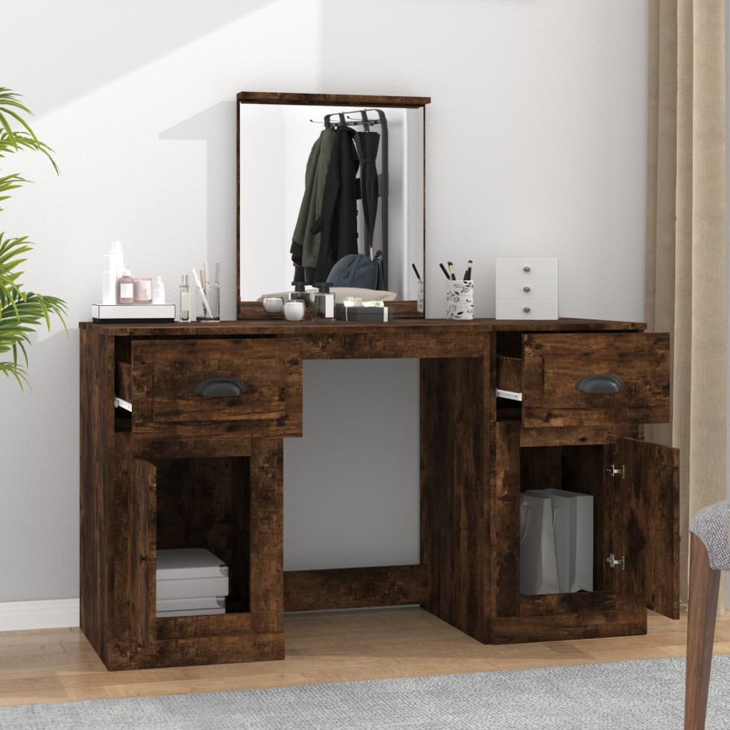 Modern Wooden Large Dressing Table Makeup Vanity Desk With Storage & Mirror