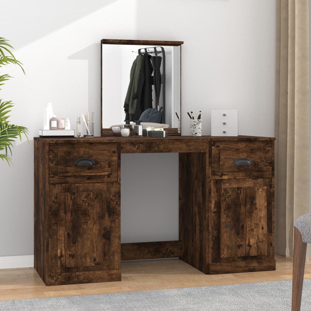 Modern Wooden Large Dressing Table Makeup Vanity Desk With Storage & Mirror