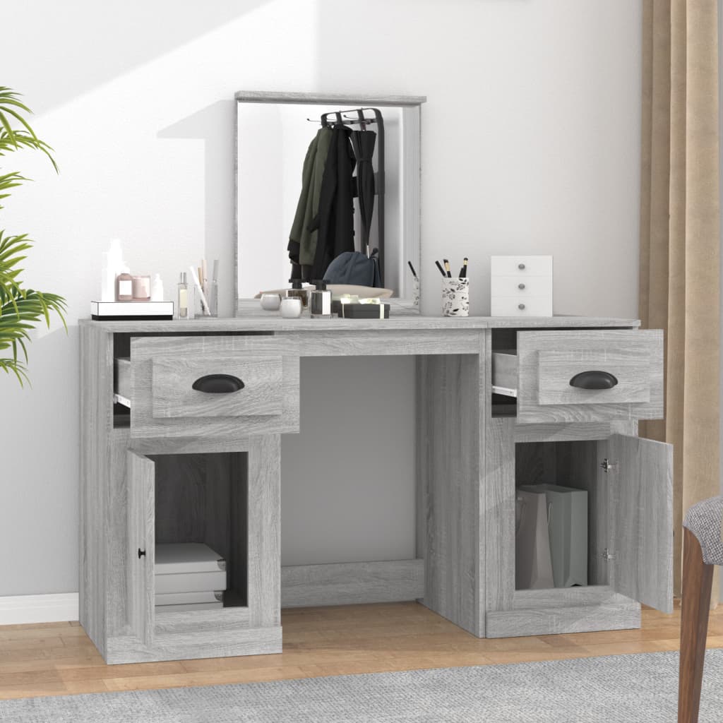 Modern Wooden Large Dressing Table Makeup Vanity Desk With Storage & Mirror