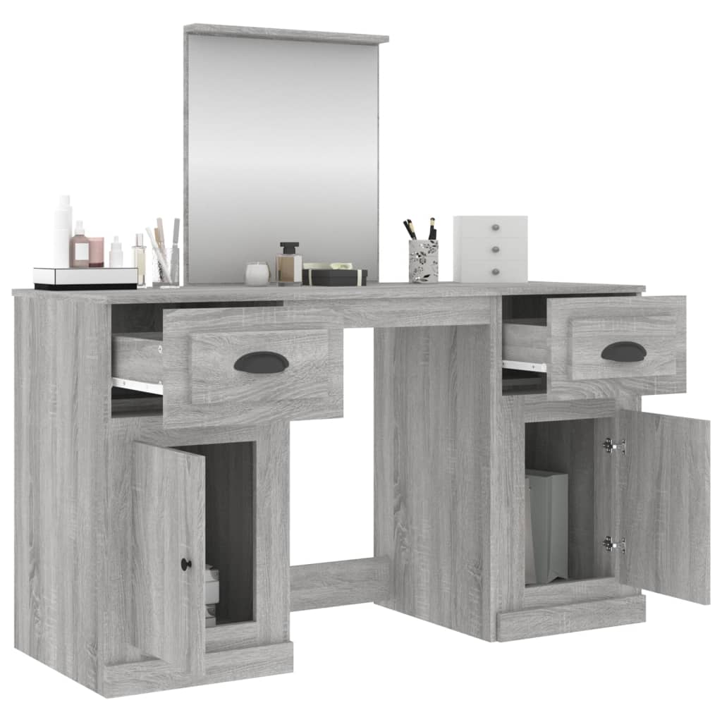 Modern Wooden Large Dressing Table Makeup Vanity Desk With Storage & Mirror