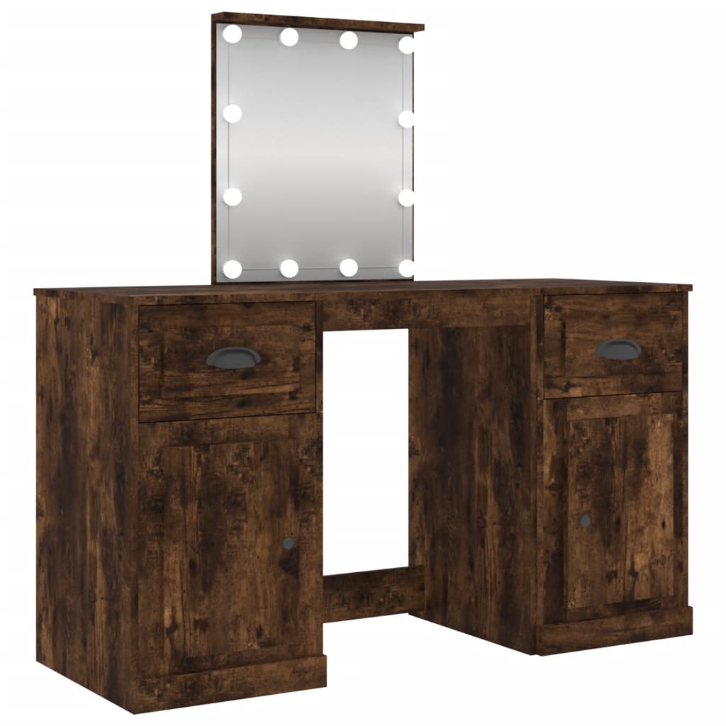 Dressing Table with LED Smoked Oak 130x50x132.5 cm
