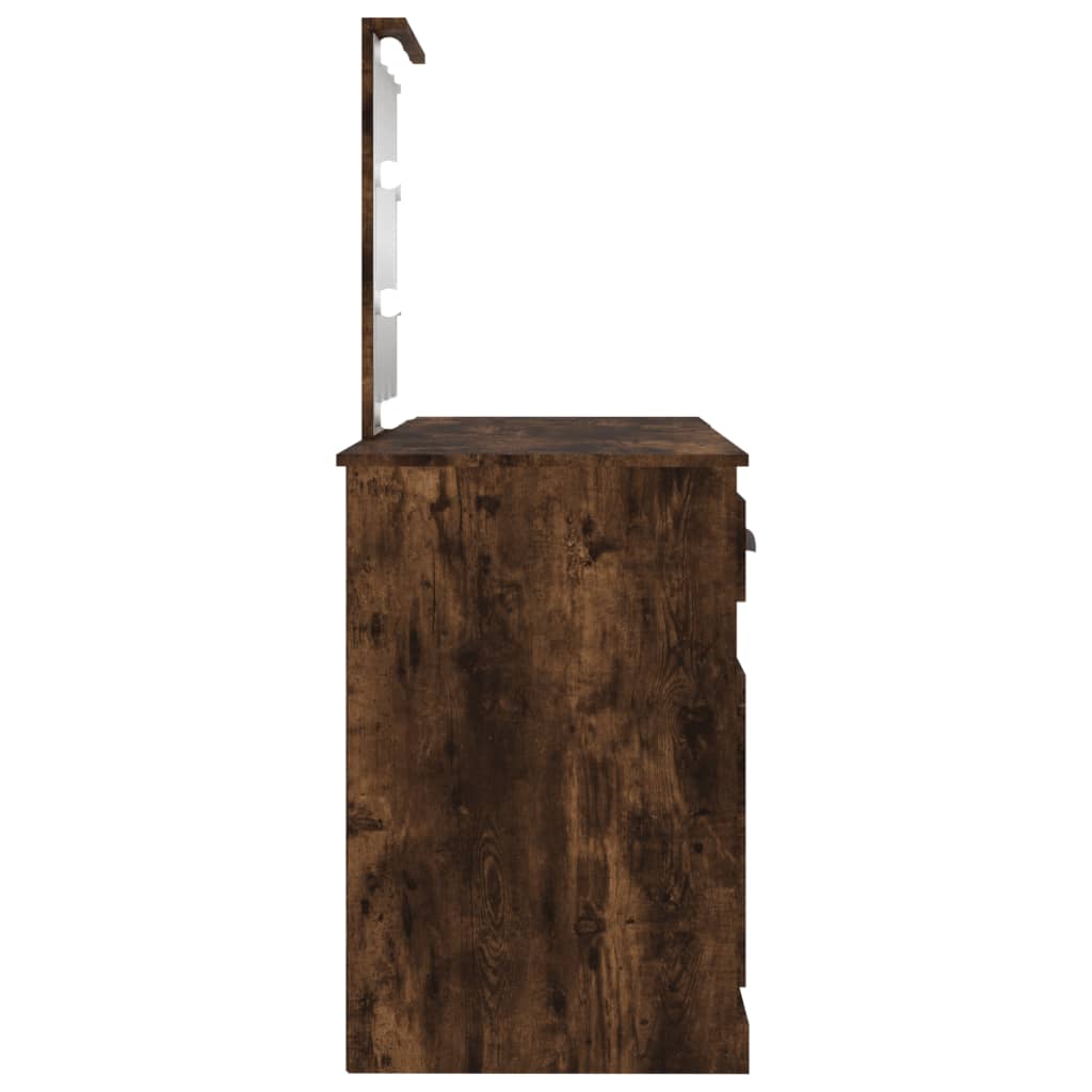 Dressing Table with LED Smoked Oak 130x50x132.5 cm