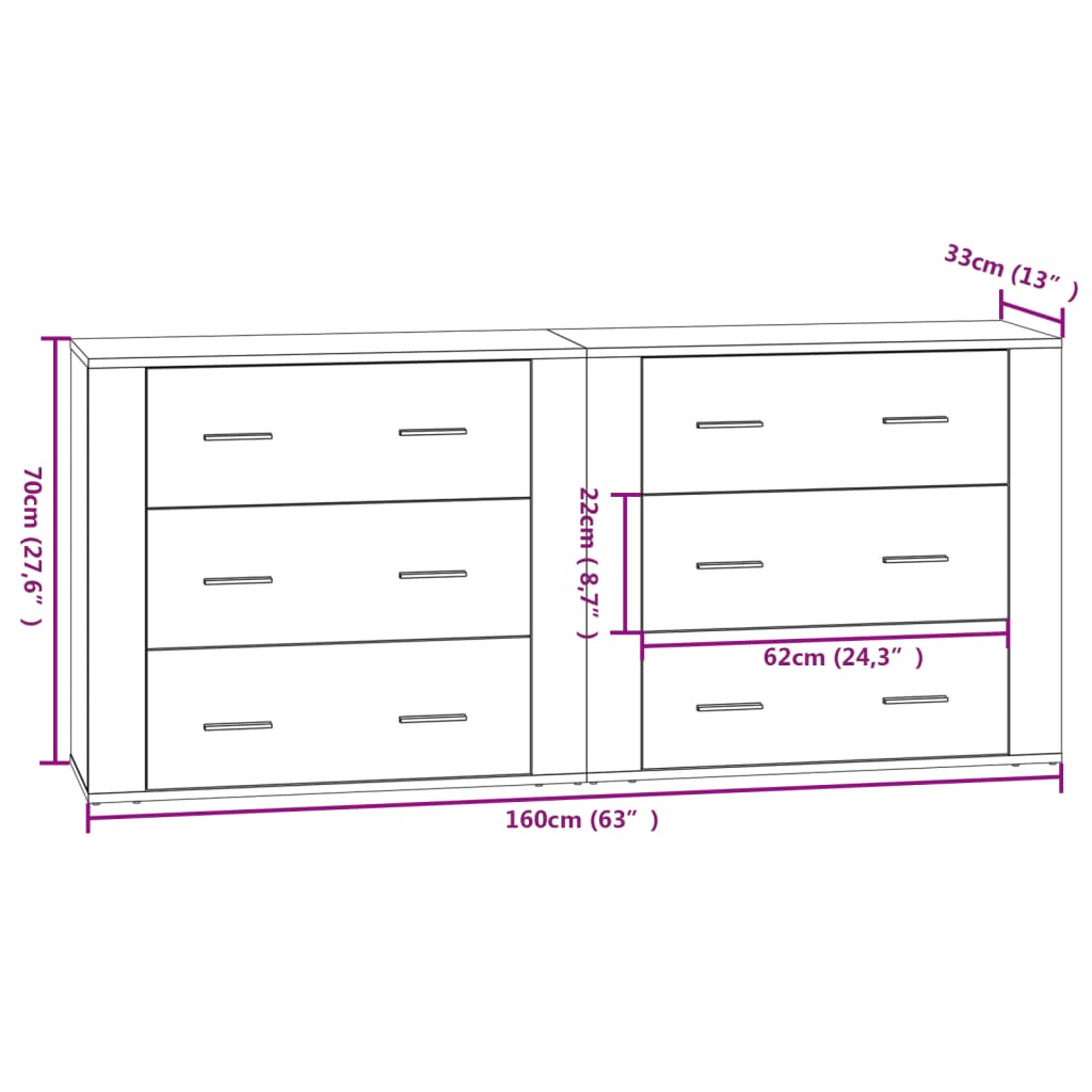 Sideboards 2 pcs Concrete Grey Engineered Wood