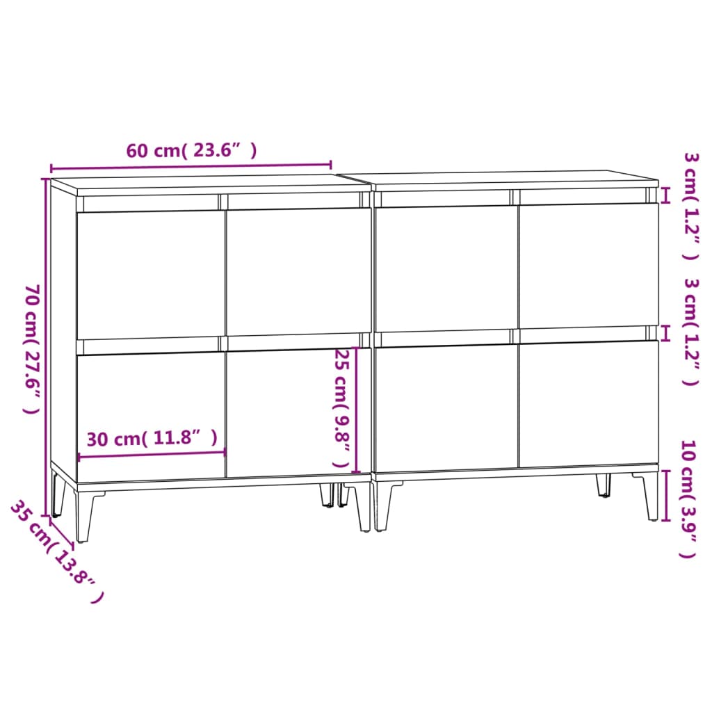Sideboards 2 pcs Sonoma Oak 60x35x70 cm Engineered Wood