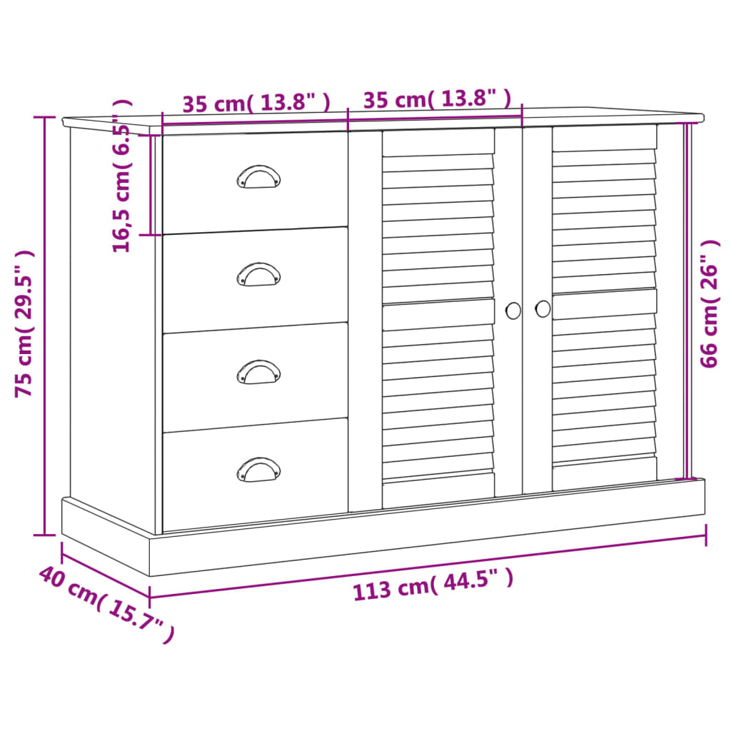 Sideboard with Drawers VIGO 113x40x75 cm Grey Solid Wood Pine