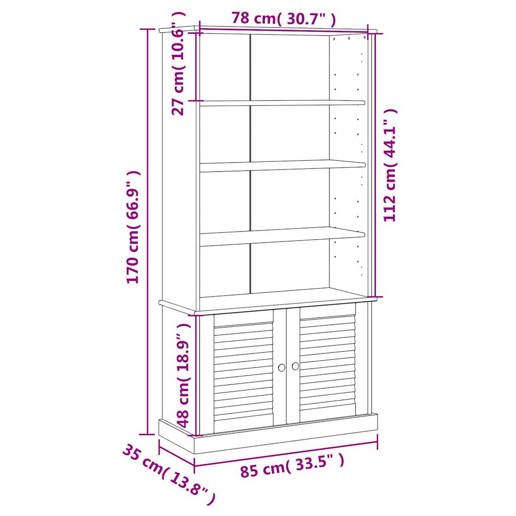 Bookcase VIGO Grey 85x35x170 cm Solid Wood Pine