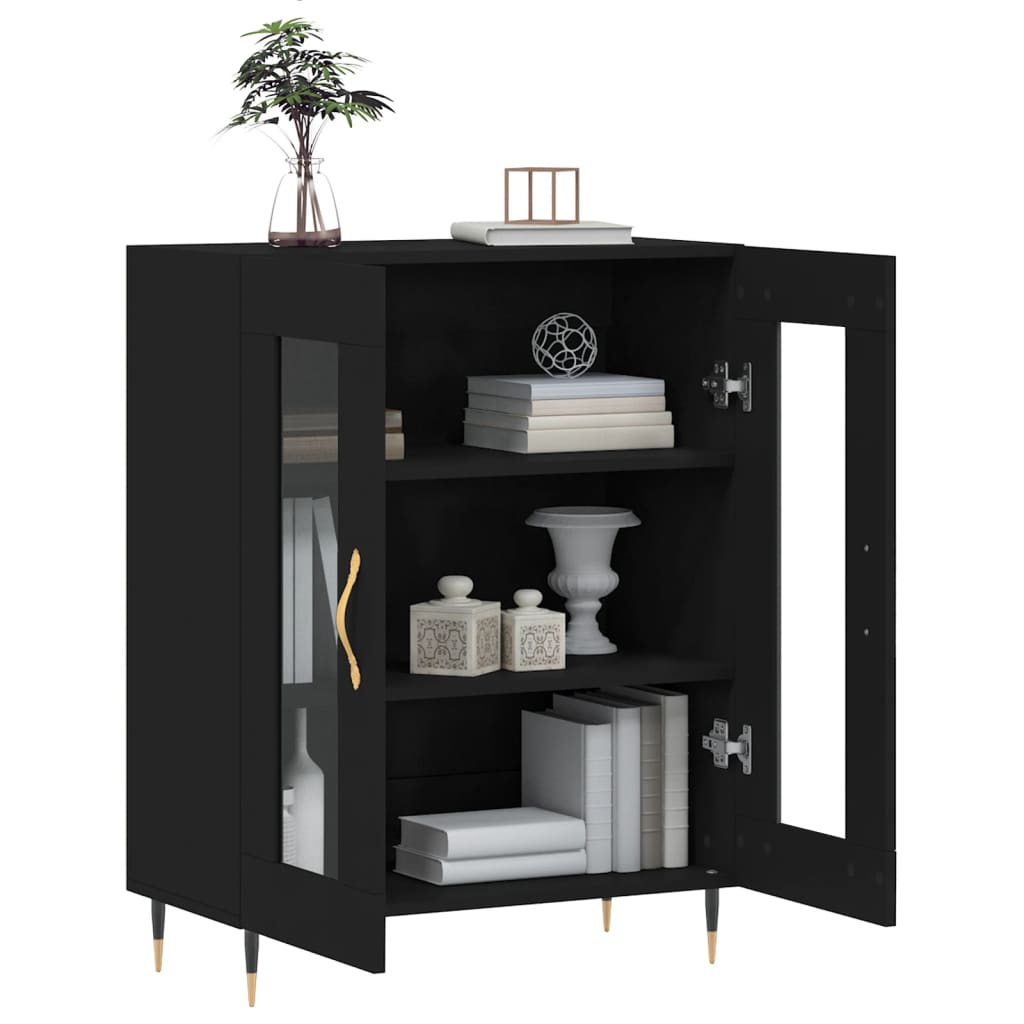 Modern Wooden 2 Door Sideboard Storage Cabinet Unit With Glass Doors Wood