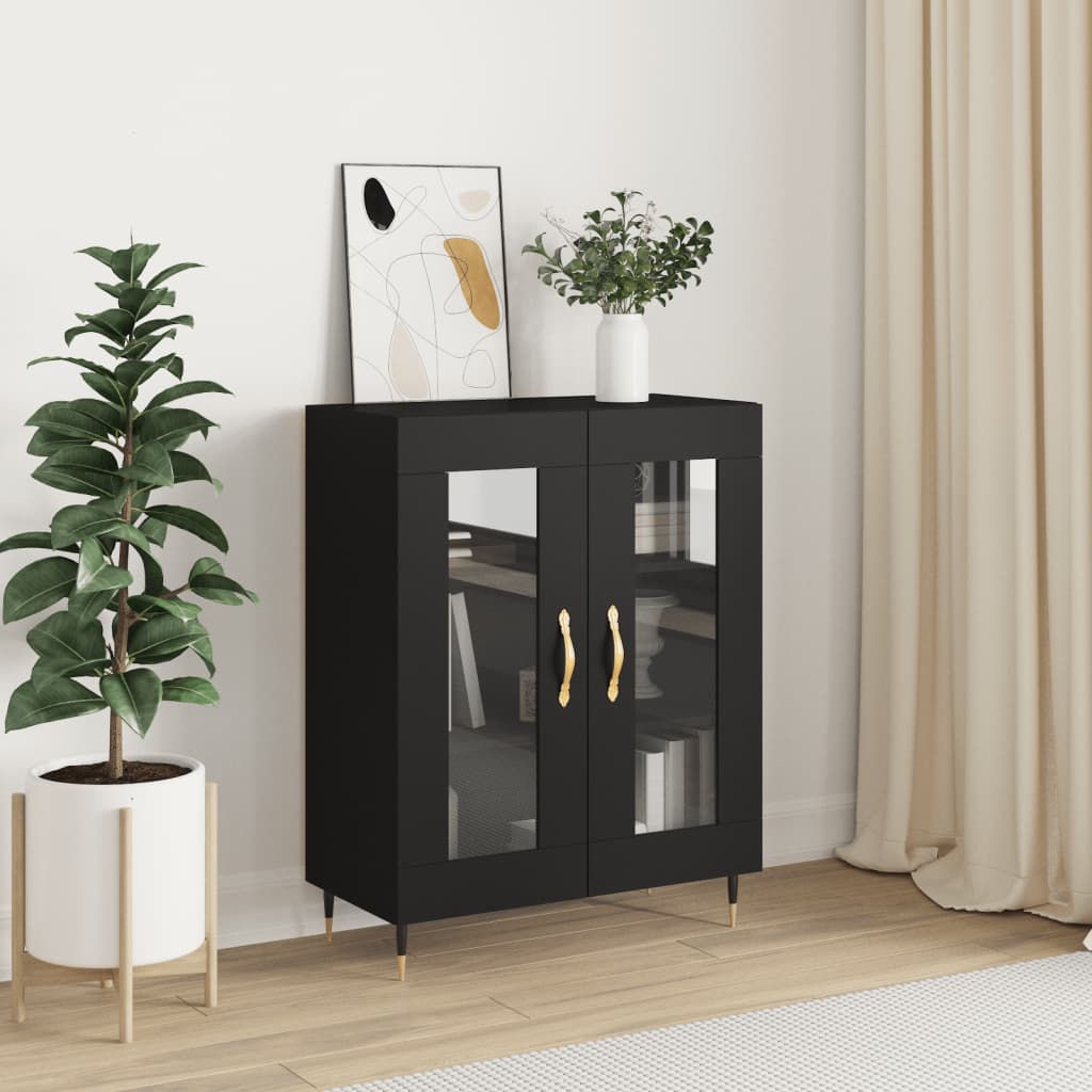 Modern Wooden 2 Door Sideboard Storage Cabinet Unit With Glass Doors Wood