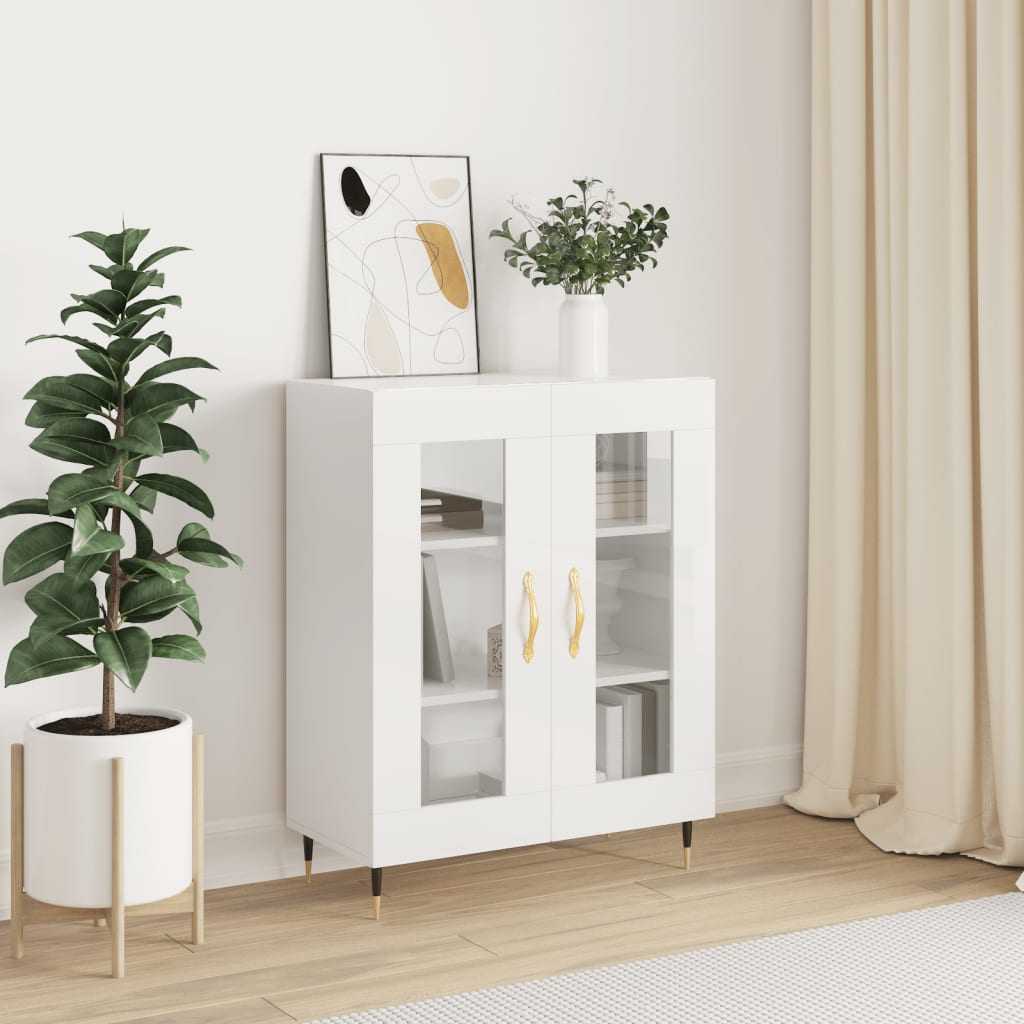 Modern Wooden 2 Door Sideboard Storage Cabinet Unit With Glass Doors Wood