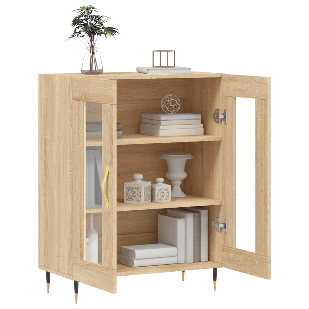 Modern Wooden 2 Door Sideboard Storage Cabinet Unit With Glass Doors Wood