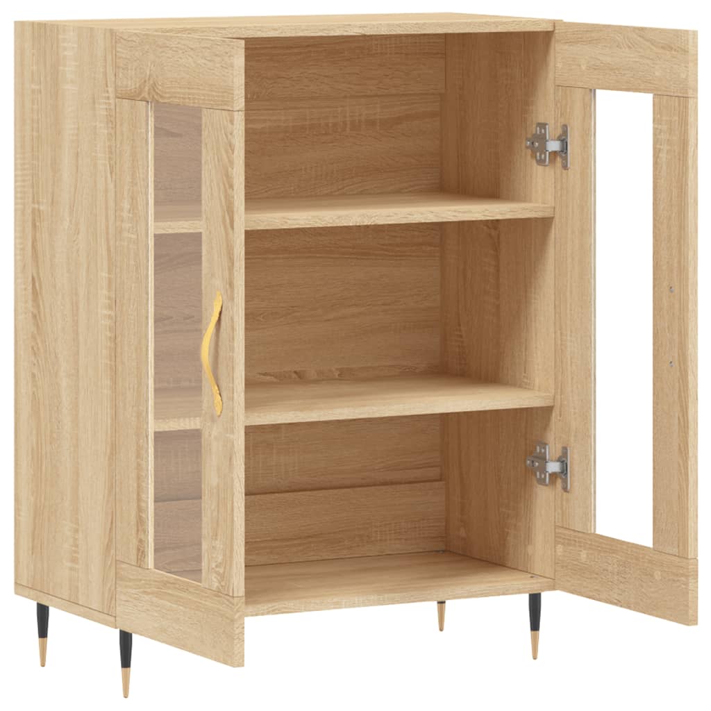 Modern Wooden 2 Door Sideboard Storage Cabinet Unit With Glass Doors Wood