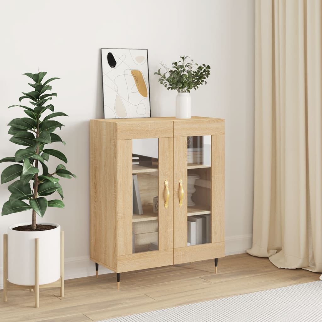 Modern Wooden 2 Door Sideboard Storage Cabinet Unit With Glass Doors Wood