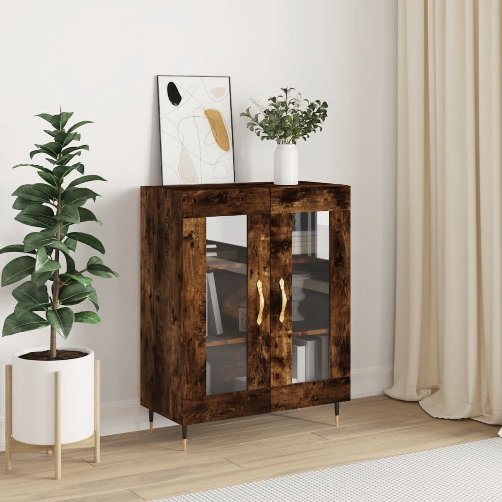 Modern Wooden 2 Door Sideboard Storage Cabinet Unit With Glass Doors Wood