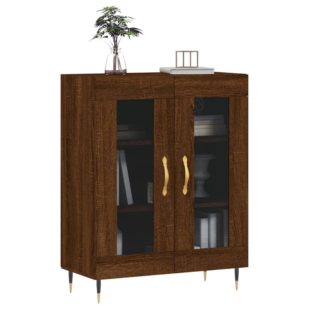 Modern Wooden 2 Door Sideboard Storage Cabinet Unit With Glass Doors Wood