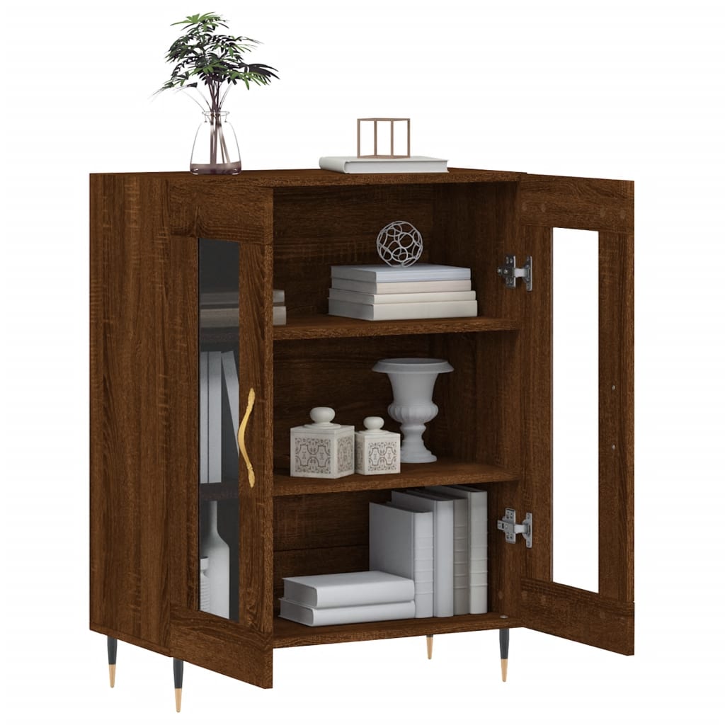Modern Wooden 2 Door Sideboard Storage Cabinet Unit With Glass Doors Wood