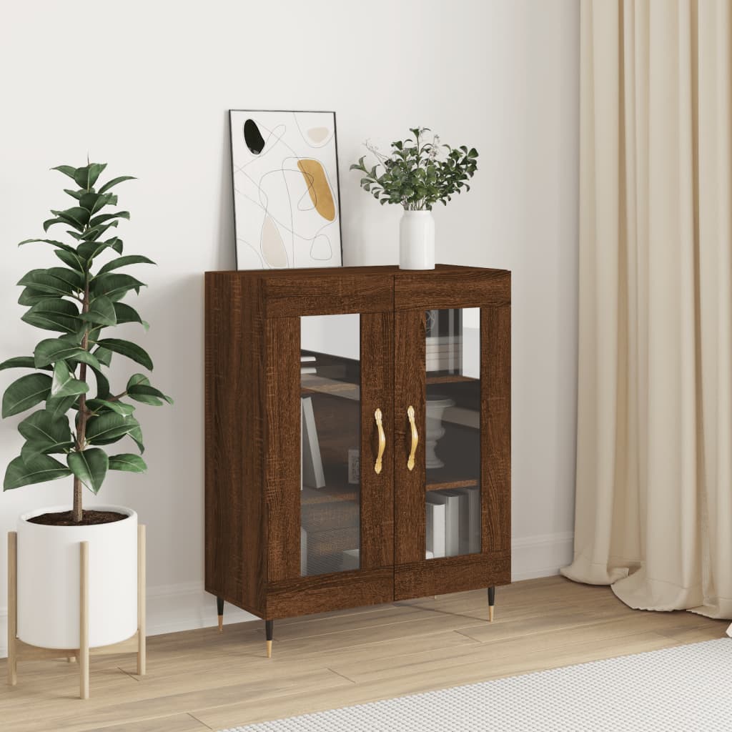 Modern Wooden 2 Door Sideboard Storage Cabinet Unit With Glass Doors Wood