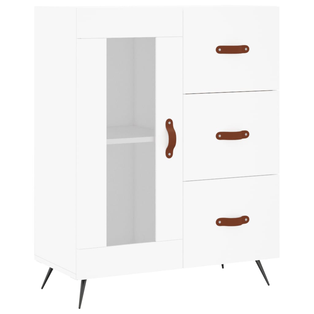Modern Wooden Sideboard Storage Cabinet With Glass Door & 3 Drawers Wood Unit
