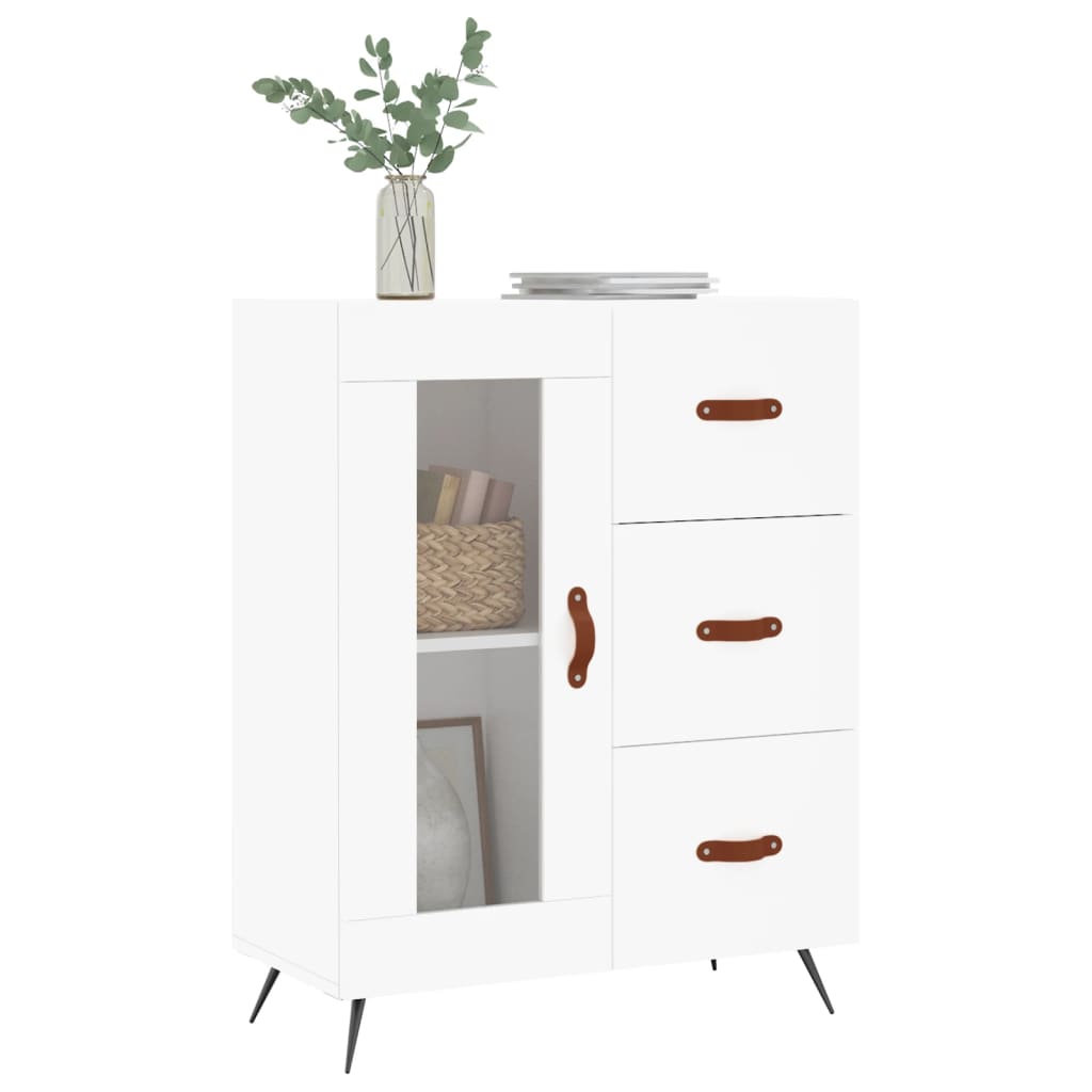 Modern Wooden Sideboard Storage Cabinet With Glass Door & 3 Drawers Wood Unit