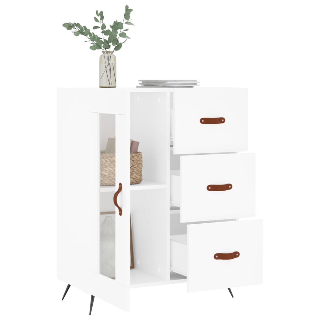 Modern Wooden Sideboard Storage Cabinet With Glass Door & 3 Drawers Wood Unit