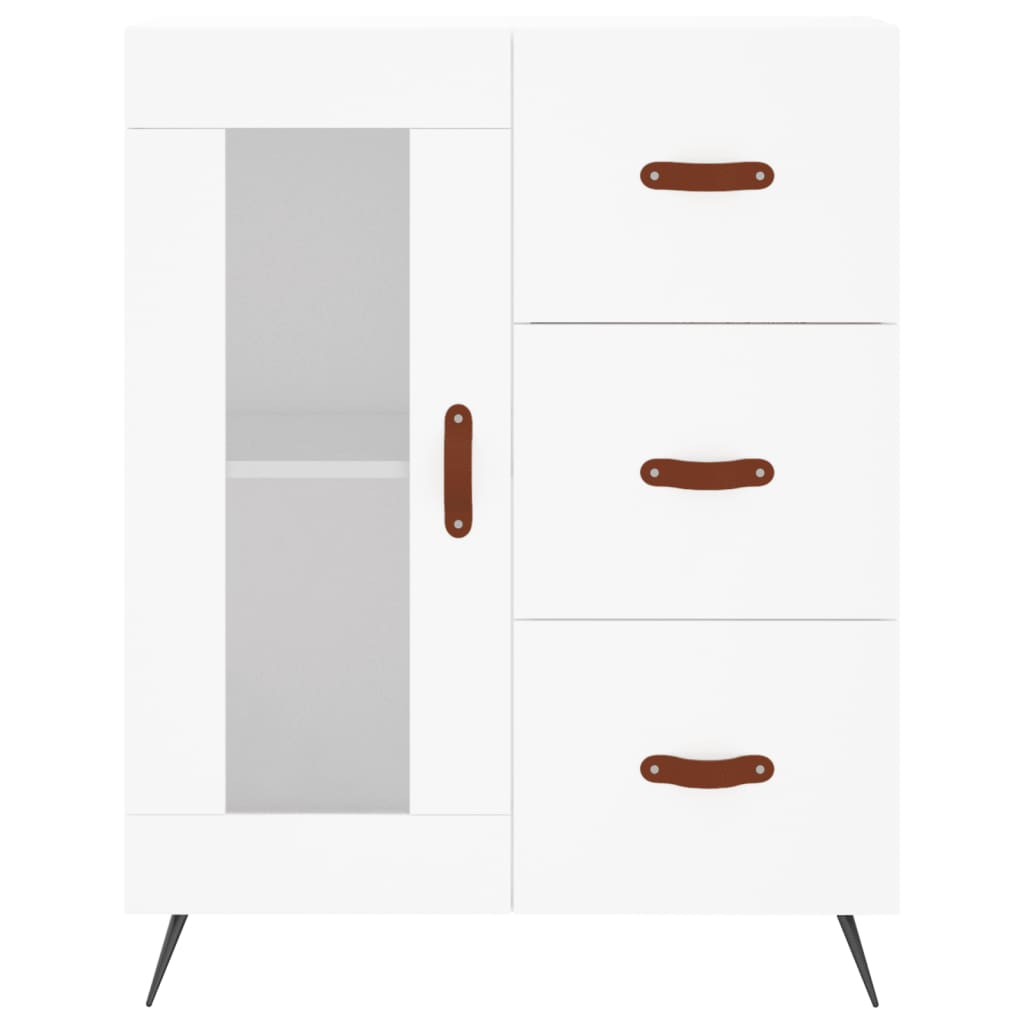 Modern Wooden Sideboard Storage Cabinet With Glass Door & 3 Drawers Wood Unit
