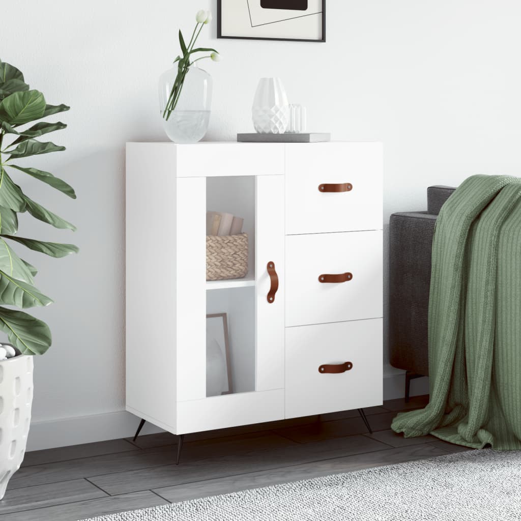 Modern Wooden Sideboard Storage Cabinet With Glass Door & 3 Drawers Wood Unit