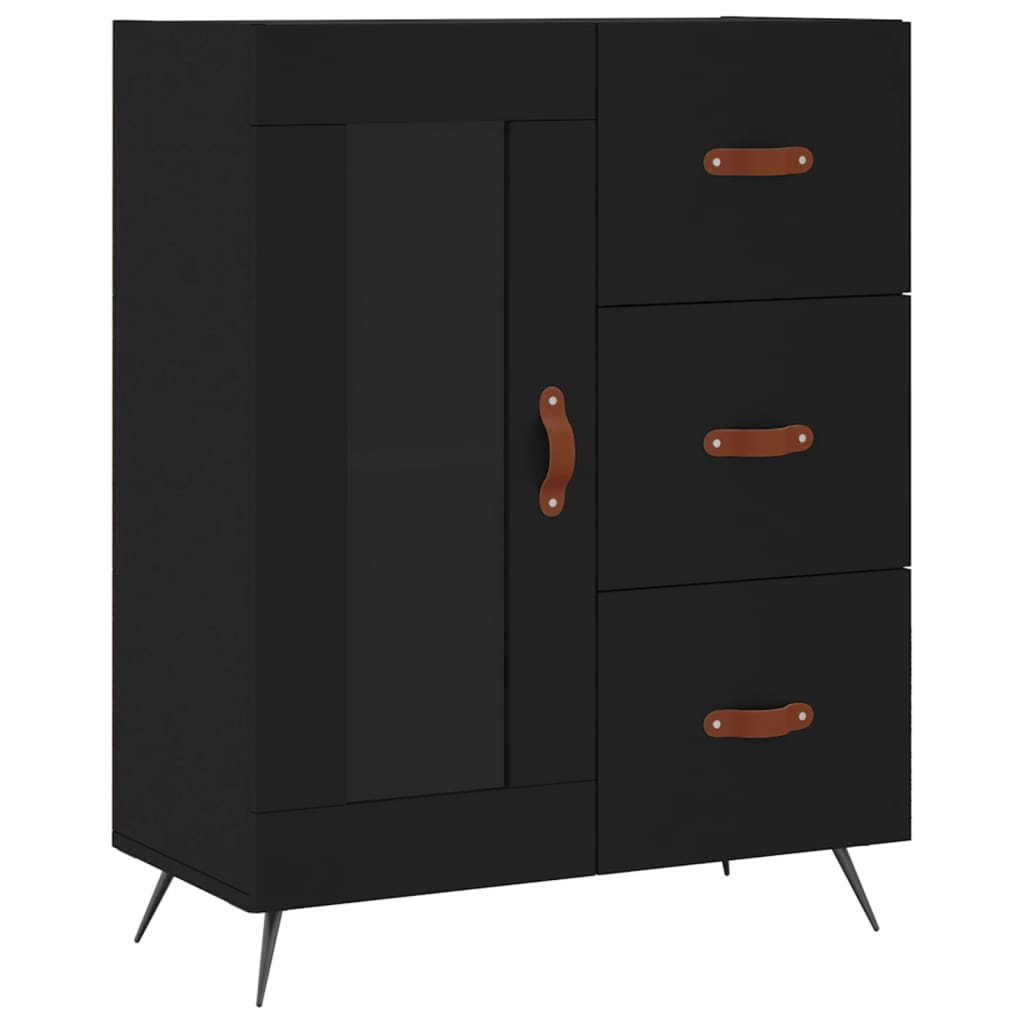 Modern Wooden Sideboard Storage Cabinet With Glass Door & 3 Drawers Wood Unit