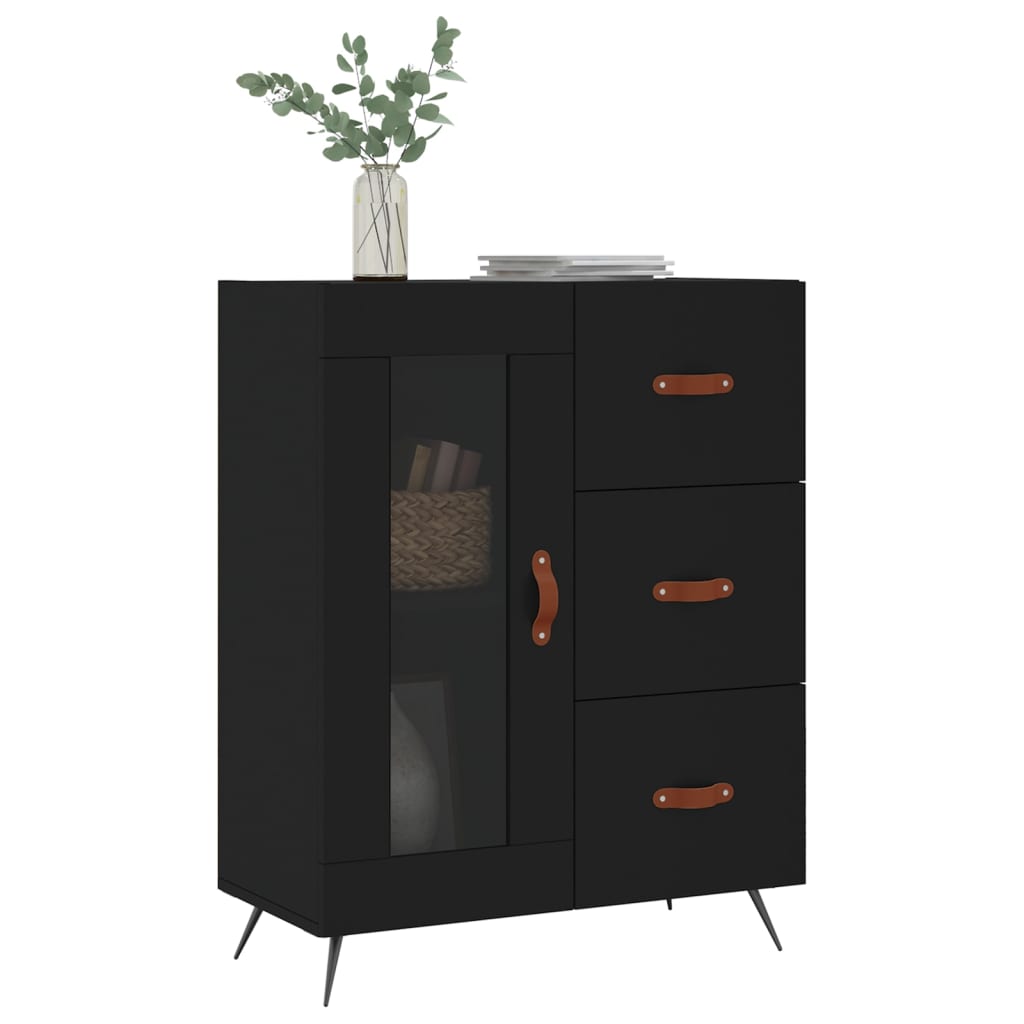 Modern Wooden Sideboard Storage Cabinet With Glass Door & 3 Drawers Wood Unit