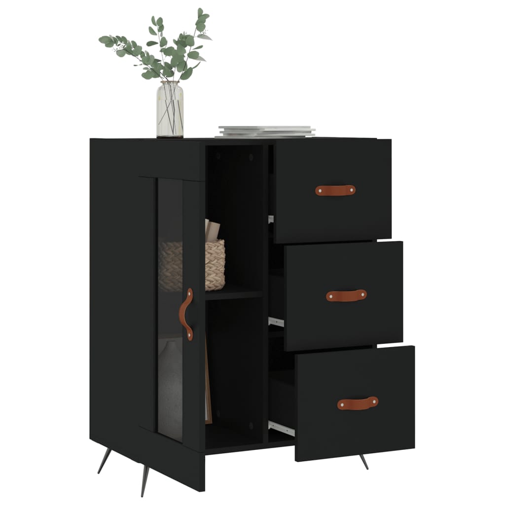 Modern Wooden Sideboard Storage Cabinet With Glass Door & 3 Drawers Wood Unit