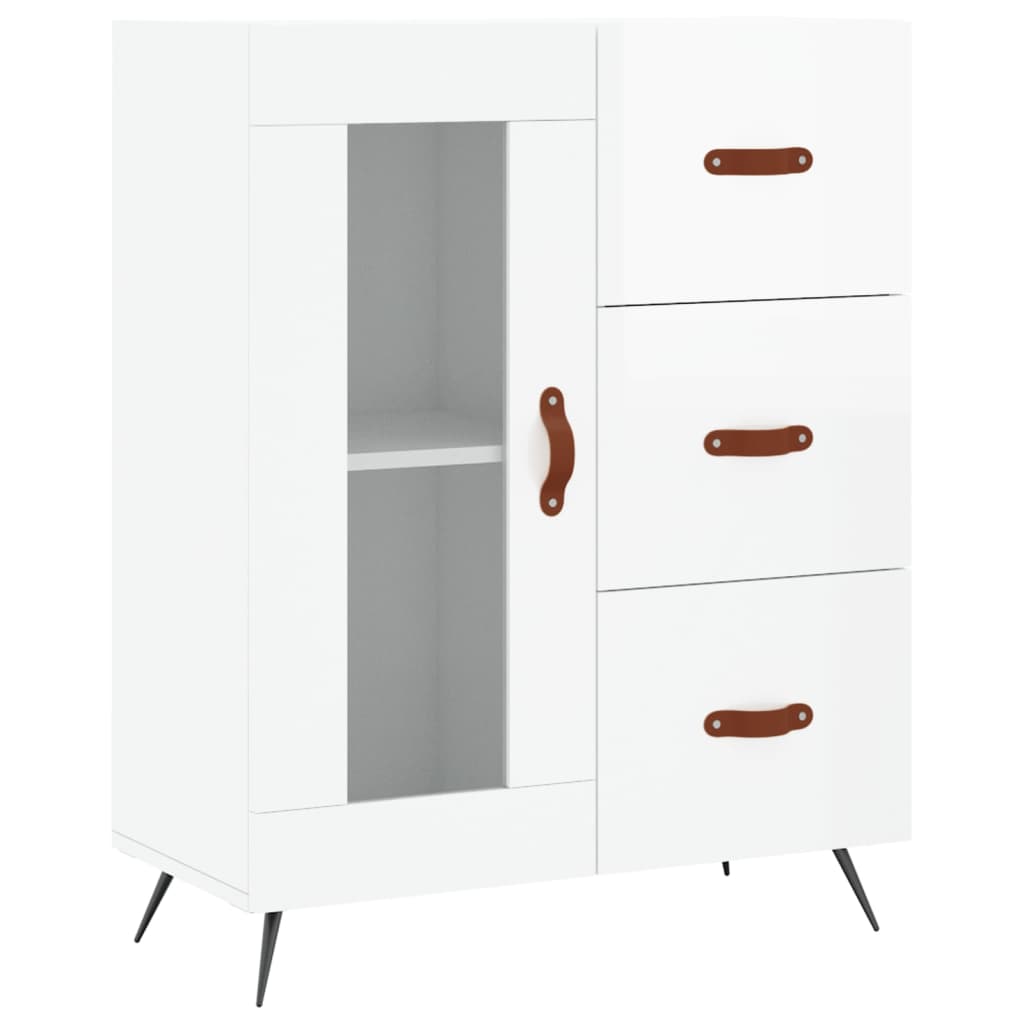 Modern Wooden Sideboard Storage Cabinet With Glass Door & 3 Drawers Wood Unit