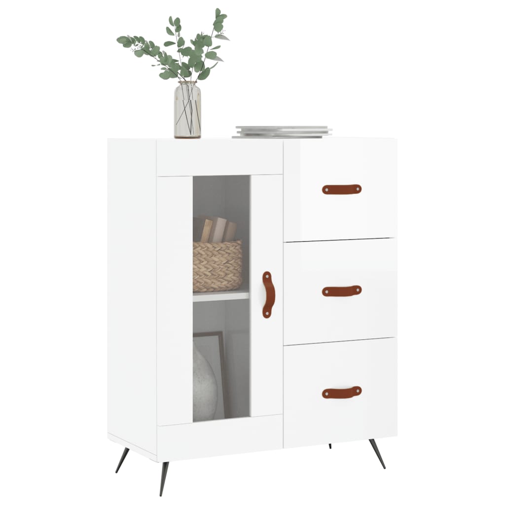 Modern Wooden Sideboard Storage Cabinet With Glass Door & 3 Drawers Wood Unit