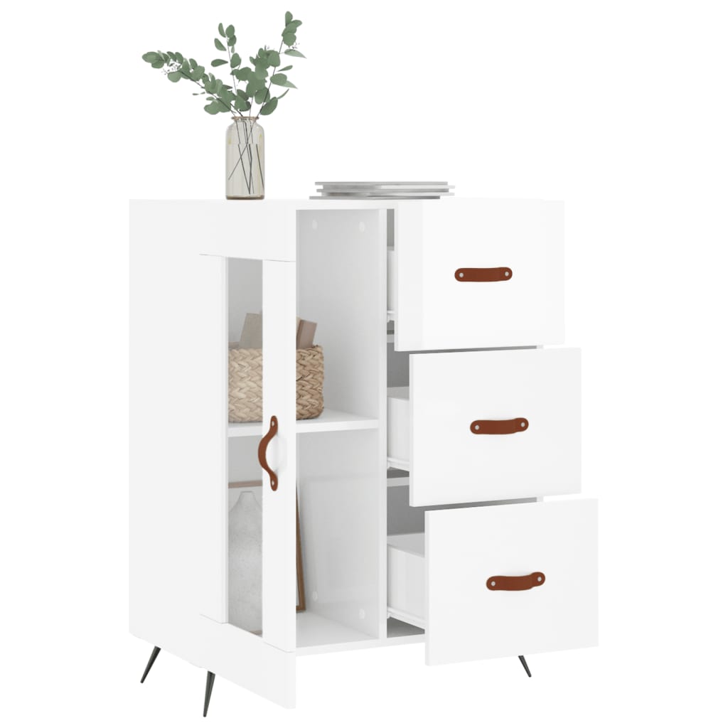 Modern Wooden Sideboard Storage Cabinet With Glass Door & 3 Drawers Wood Unit