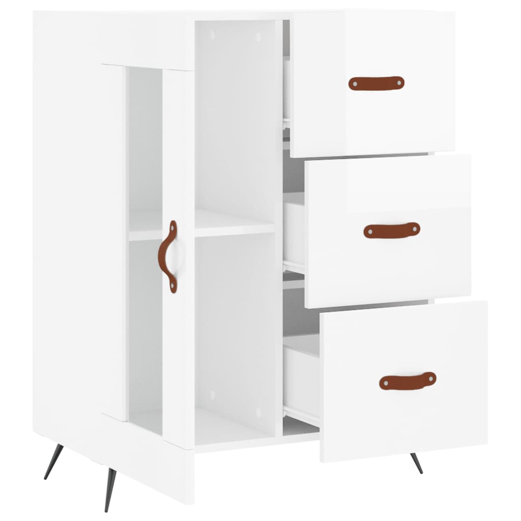 Modern Wooden Sideboard Storage Cabinet With Glass Door & 3 Drawers Wood Unit