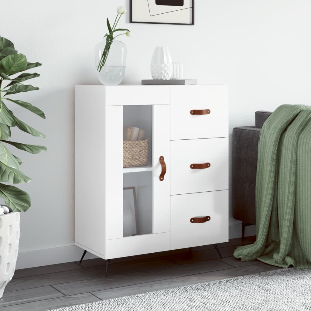 Modern Wooden Sideboard Storage Cabinet With Glass Door & 3 Drawers Wood Unit