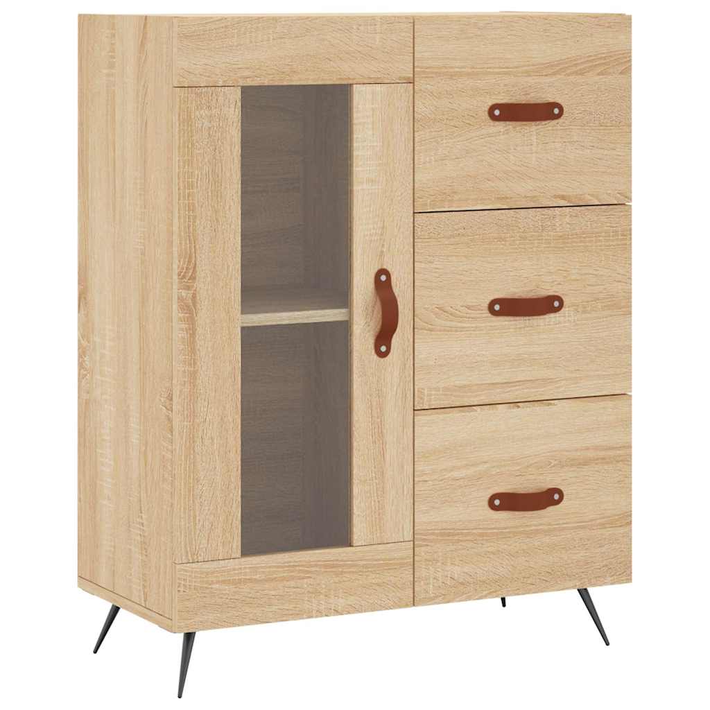 Modern Wooden Sideboard Storage Cabinet With Glass Door & 3 Drawers Wood Unit