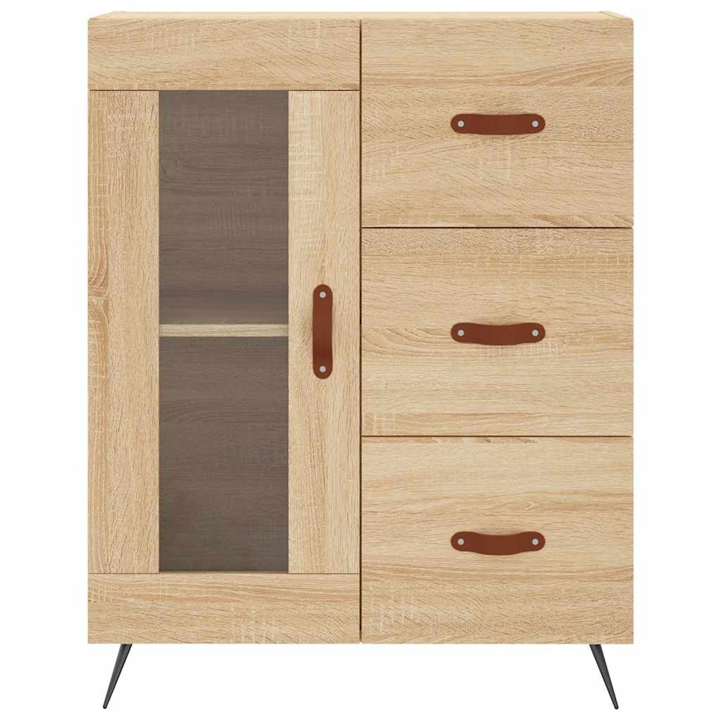 Modern Wooden Sideboard Storage Cabinet With Glass Door & 3 Drawers Wood Unit