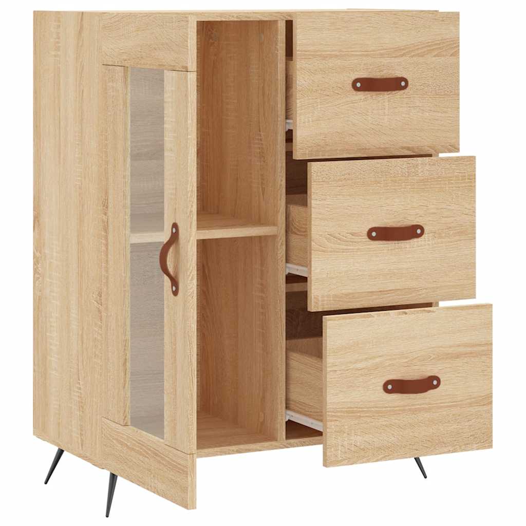 Modern Wooden Sideboard Storage Cabinet With Glass Door & 3 Drawers Wood Unit