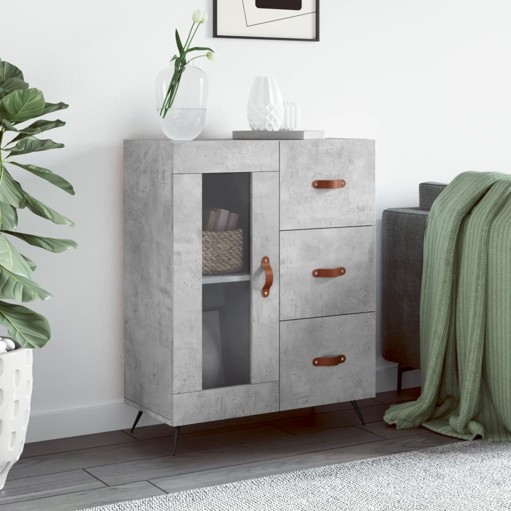 Modern Wooden Sideboard Storage Cabinet With Glass Door & 3 Drawers Wood Unit