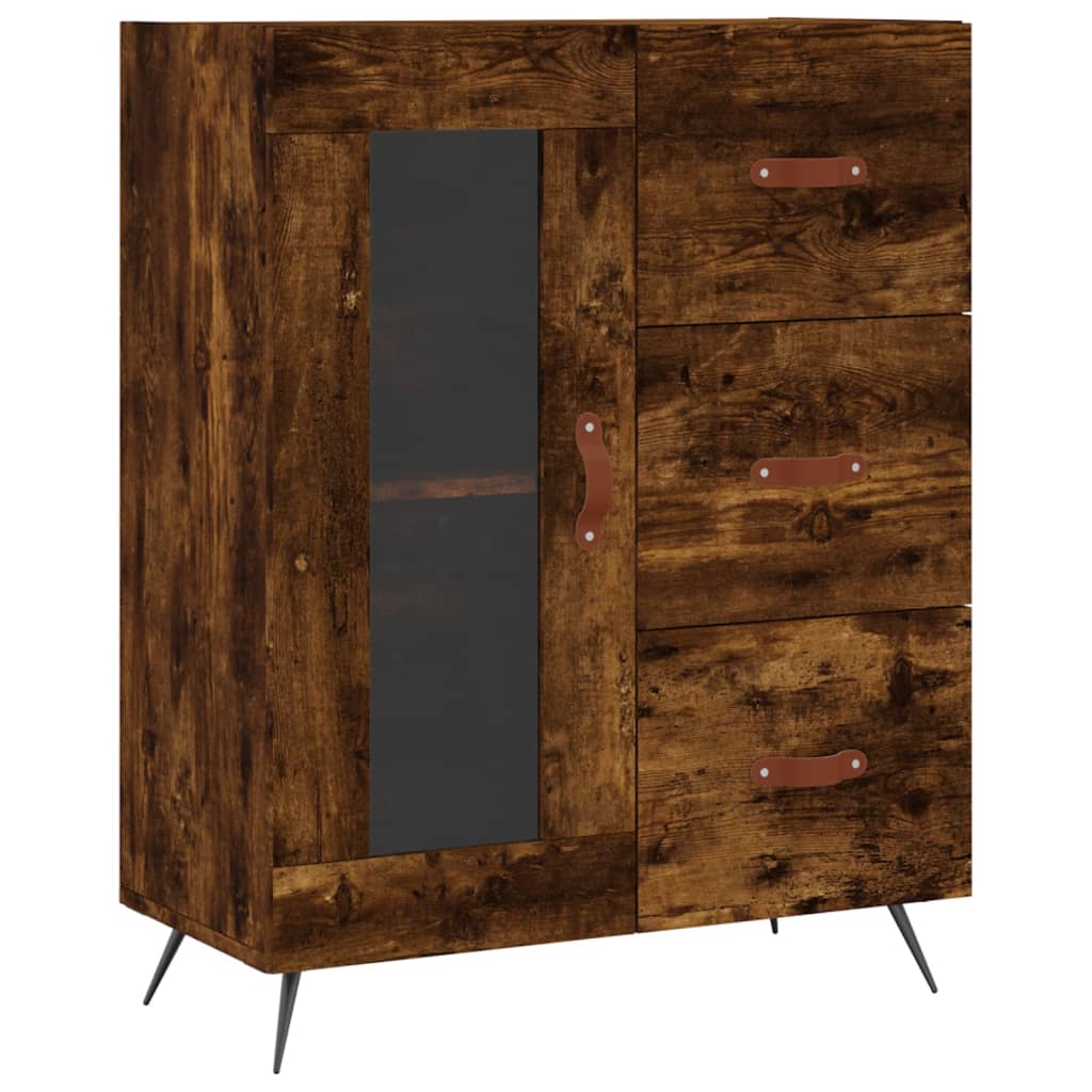 Modern Wooden Sideboard Storage Cabinet With Glass Door & 3 Drawers Wood Unit