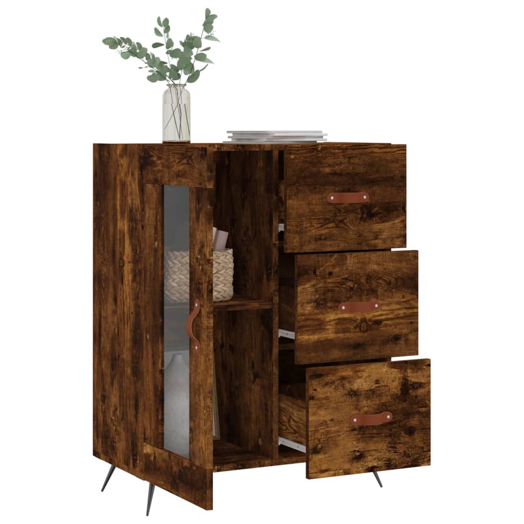 Modern Wooden Sideboard Storage Cabinet With Glass Door & 3 Drawers Wood Unit