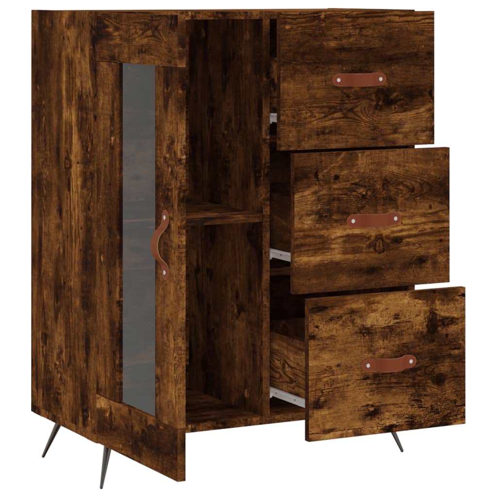 Modern Wooden Sideboard Storage Cabinet With Glass Door & 3 Drawers Wood Unit