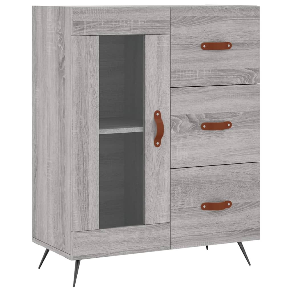 Modern Wooden Sideboard Storage Cabinet With Glass Door & 3 Drawers Wood Unit