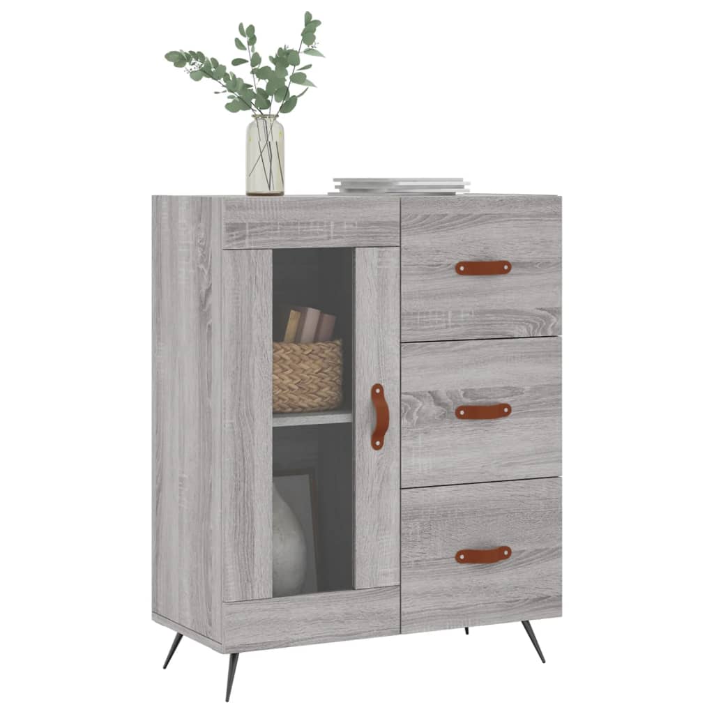 Modern Wooden Sideboard Storage Cabinet With Glass Door & 3 Drawers Wood Unit