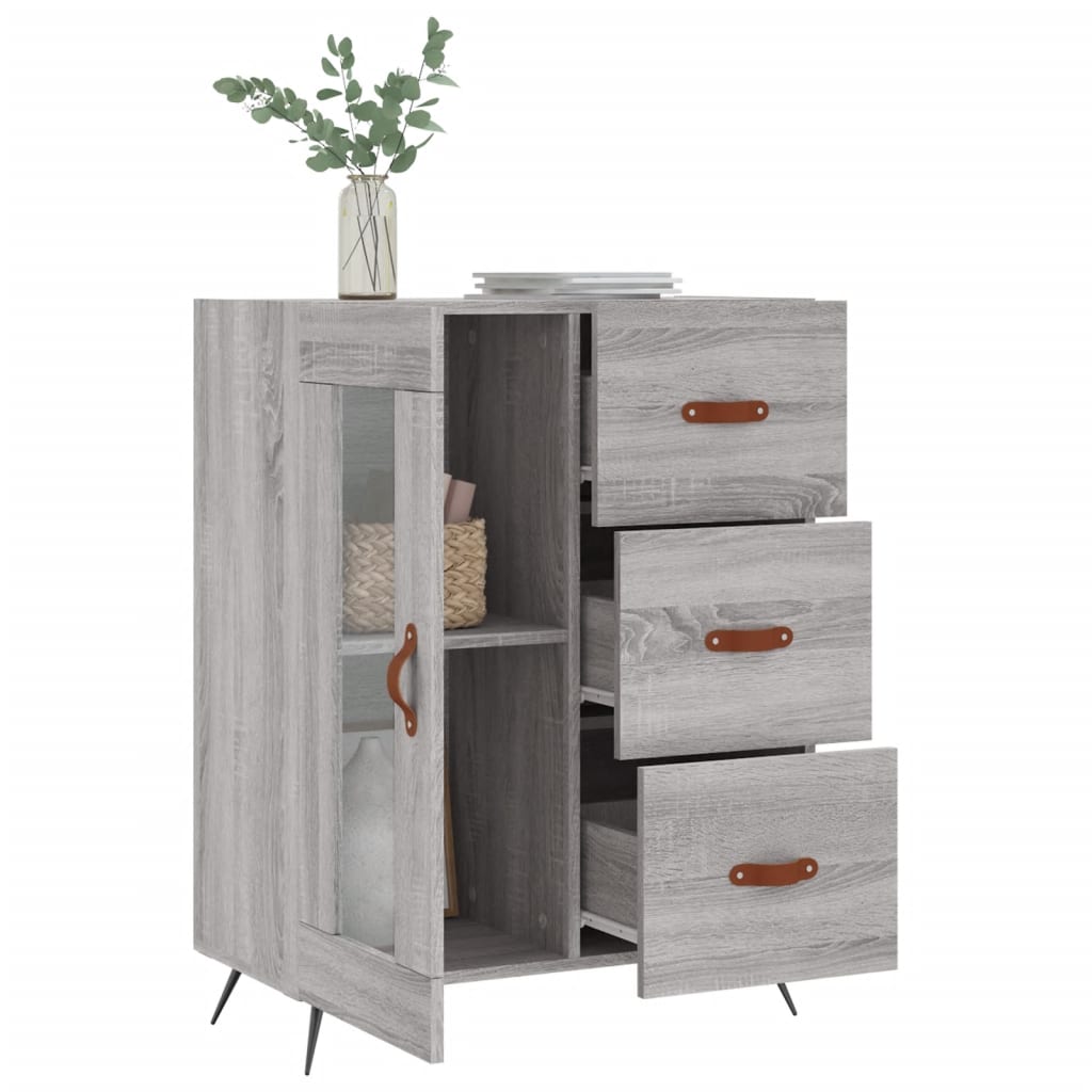 Modern Wooden Sideboard Storage Cabinet With Glass Door & 3 Drawers Wood Unit
