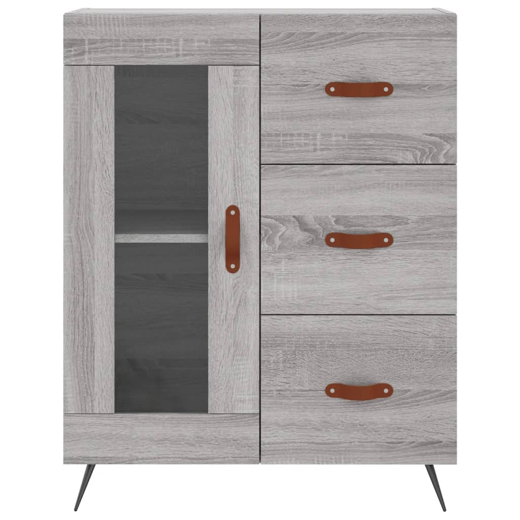 Modern Wooden Sideboard Storage Cabinet With Glass Door & 3 Drawers Wood Unit