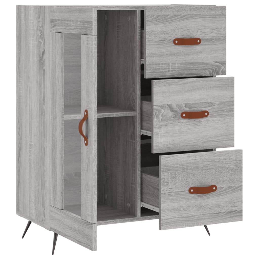 Modern Wooden Sideboard Storage Cabinet With Glass Door & 3 Drawers Wood Unit