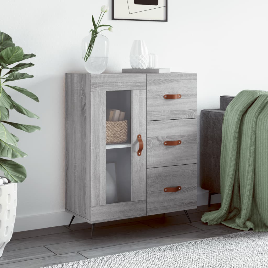 Modern Wooden Sideboard Storage Cabinet With Glass Door & 3 Drawers Wood Unit
