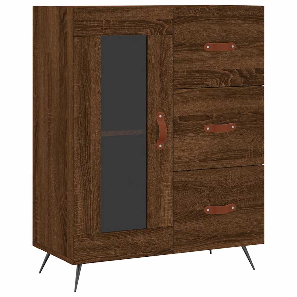 Modern Wooden Sideboard Storage Cabinet With Glass Door & 3 Drawers Wood Unit